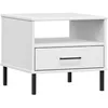 Image de vidaXL Table de chevet avec pieds en mÃ©tal Blanc Bois pin massif OSLO
