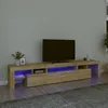 Image de Meuble Tv Lot 3 Pcs ChÃªne Sonoma Bois ContreplaquÃ© Led Rgb 215x36,5x40 Cm
