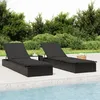 Image de Vidaxl Chaise Longue 1 Pc Avec Coussin Noir 201x55x62cm RÃ©sine TressÃ©e