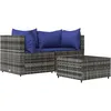 Image de Salon De Jardin 3 Pcs Avec Coussins Gris RÃ©sine TressÃ©e