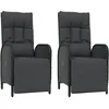 Image de Vidaxl Chaises Inclinables D'extÃ©rieur Et Coussins2pcs Poly Rotin Noir
