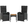 Image de Vidaxl Salon De Jardin 3 Pcs Avec Coussins Noir RÃ©sine TressÃ©e