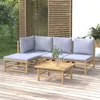Image de Salon De Jardin 5 Pcs Avec Coussins Gris Clair Bambou