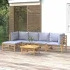 Image de Salon De Jardin 6 Pcs Avec Coussins Gris Clair Bambou