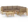Image de Salon De Jardin 6 Pcs Avec Coussins Taupe Bambou