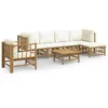 Image de Salon De Jardin 7 Pcs Avec Coussins Blanc CrÃ¨me Bambou