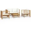 Image de Salon De Jardin 5 Pcs Avec Coussins Blanc CrÃ¨me Bambou