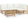 Image de Salon De Jardin 5 Pcs Avec Coussins Blanc CrÃ¨me Bambou