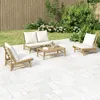 Image de Vidaxl Salon De Jardin 4 Pcs Avec Coussins Blanc CrÃ¨me Bambou