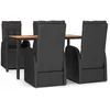 Image de Vidaxl Mobilier Ã DÃ®ner De Jardin Et Coussins 5pcs Noir RÃ©sine TressÃ©e