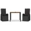 Image de Vidaxl Ensemble Ã DÃ®ner De Jardin 3 Pcs Noir Poly Rotin Et Acacia