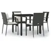 Image de Vidaxl Mobilier Ã DÃ®ner De Jardin Et Coussins 5pcs Noir RÃ©sine TressÃ©e