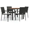 Image de Vidaxl Mobilier Ã DÃ®ner De Jardin Et Coussins 5pcs Noir RÃ©sine TressÃ©e