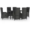 Image de Vidaxl Mobilier Ã DÃ®ner De Jardin Et Coussins 7 Pcs Noir Et Gris Rotin