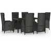 Image de Vidaxl Mobilier Ã DÃ®ner De Jardin Et Coussins 7 Pcs Noir Et Gris Rotin