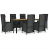 Image de Vidaxl Ensemble Ã DÃ®ner De Jardin Et Coussins 7pcs Noir RÃ©sine TressÃ©e