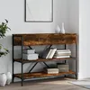Image de Vidaxl Table Console Avec Tiroirs Et Â¿Â¿TagÂ¿Â¿Res ChÂ¿Âºne FumÂ¿Â¿