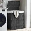 Image de vidaXL Panier Ã  linge avec couvercle gris 46x33x60 cm rÃ©sine tressÃ©e