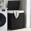 Image de vidaXL Panier Ã  linge avec couvercle noir 46x33x60 cm rÃ©sine tressÃ©e