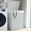 Image de vidaXL Panier Ã  linge avec couvercle blanc 46x33x60 cm rÃ©sine tressÃ©e