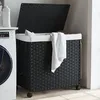 Image de vidaXL Panier Ã  linge avec roulettes noir 60x35x60,5 cm rÃ©sine tressÃ©e