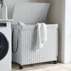 Image de vidaXL Panier Ã  linge avec roulettes blanc 60x35x60,5cm rÃ©sine tressÃ©e