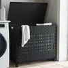 Image de vidaXL Panier Ã  linge avec roulettes noir 66x35x60 cm rÃ©sine tressÃ©e