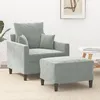 Image de vidaXL Fauteuil avec repose-pied Gris clair 60 cm Velours