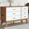 Image de vidaXL Armoire Ã  tiroirs OLDEN blanc et marron bois de pin solide