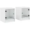 Image de vidaXL Tables de chevet avec portes en verre 2 pcs blanc 35x37x42 cm