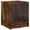 Image de Vidaxl Table De Chevet Avec Porte En Verre ChÃªne FumÃ© 35x37x42 Cm