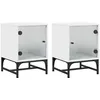 Image de vidaXL Tables de chevet avec portes en verre 2 pcs blanc 35x37x50 cm