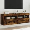 Image de Vidaxl Meubles Tv Muraux Et LumiÃ¨res Led 2pcs ChÃªne FumÃ© 60x30x40 Cm