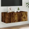 Image de Vidaxl Meuble Tv Mural Avec LumiÃ¨res Led ChÃªne FumÃ© 80x35x31 Cm