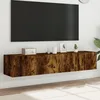 Image de Vidaxl Meubles Tv Muraux Et LumiÃ¨res Led 2pcs ChÃªne FumÃ© 80x35x31 Cm
