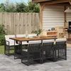 Image de Vidaxl Ensemble Ã Manger De Jardin Coussins 7 Pcs Noir RÃ©sine TressÃ©e