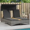 Image de Vidaxl Chaise Longue Double Et Auvent Et Coussins Gris RÃ©sine TressÃ©e