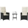 Image de Vidaxl Ensemble De Bistro 3 Pcs Avec Coussins Noir RÃ©sine TressÃ©e