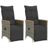 Image de Vidaxl Chaises Inclinables De Jardin Lot De 2 Et Coussins Gris Rotin