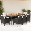 Image de vidaXL Ensemble Ã  manger de jardin 9pcs coussins noir rÃ©sine tressÃ©e