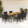 Image de vidaXL Ensemble Ã  manger de jardin coussins 7pcs Noir RÃ©sine tressÃ©e