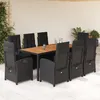 Image de vidaXL Ensemble Ã  manger de jardin 9pcs coussins noir rÃ©sine tressÃ©e
