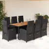 Image de vidaXL Ensemble Ã  manger de jardin 9pcs coussins noir rÃ©sine tressÃ©e