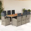 Image de Vidaxl Ensemble Ã Manger De Jardin 9 Pcs Coussins Gris RÃ©sine TressÃ©e