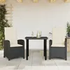 Image de Vidaxl Ensemble Ã Manger De Jardin Avec Coussins 3 Pcs Noir