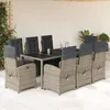 Image de Vidaxl Ensemble Ã Manger De Jardin 9 Pcs Coussins Gris RÃ©sine TressÃ©e