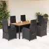 Image de vidaXL Ensemble Ã  manger de jardin coussins 7pcs Noir RÃ©sine tressÃ©e