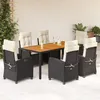 Image de vidaXL Ensemble Ã  manger de jardin coussins 7pcs Noir RÃ©sine tressÃ©e
