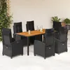 Image de vidaXL Ensemble Ã  manger de jardin coussins 7pcs Noir RÃ©sine tressÃ©e