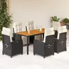 Image de vidaXL Ensemble Ã  manger de jardin coussins 7pcs Noir RÃ©sine tressÃ©e